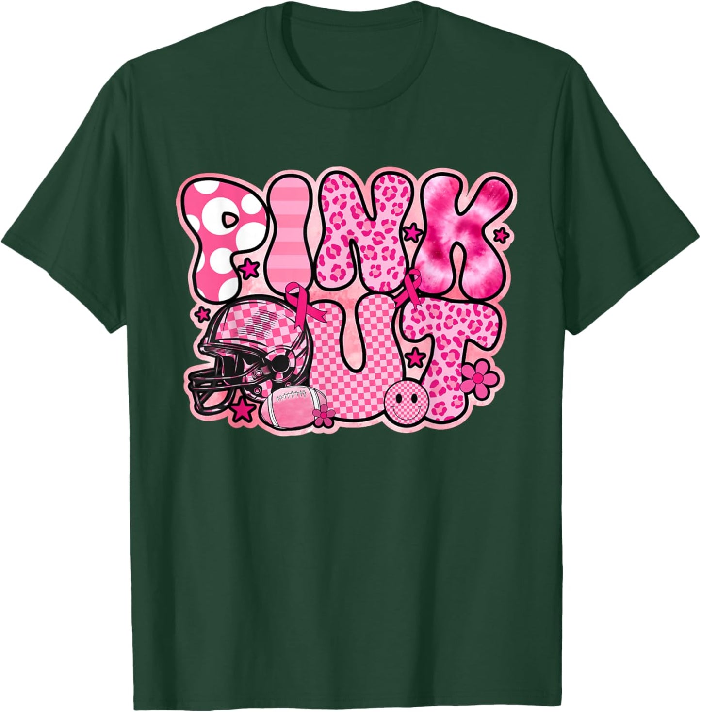 Retro Groovy Pink Out Football Breast Cancer Awareness T-Shirt - T-Shirt | Forest
