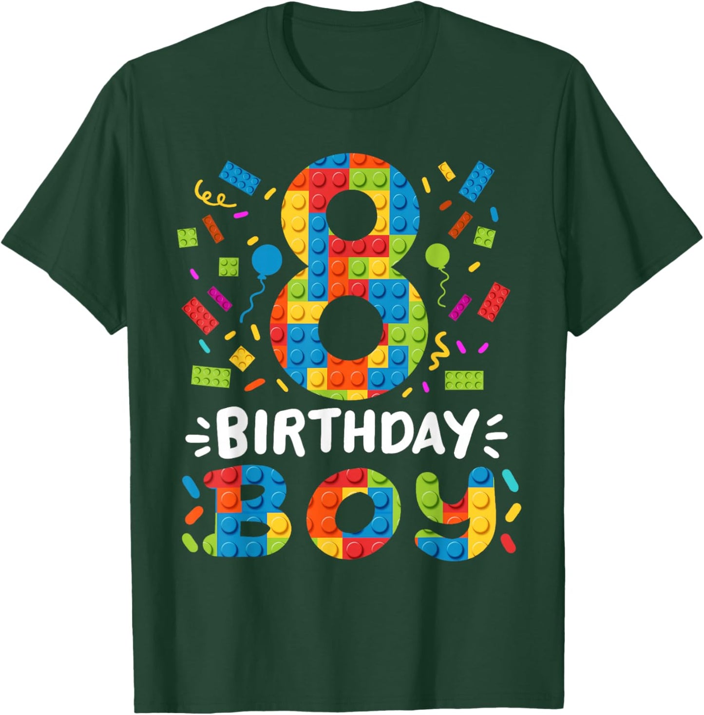 Kids 8 Years Old Building Blocks Builder 8th Birthday Boys T-Shirt - T-Shirt | Forest