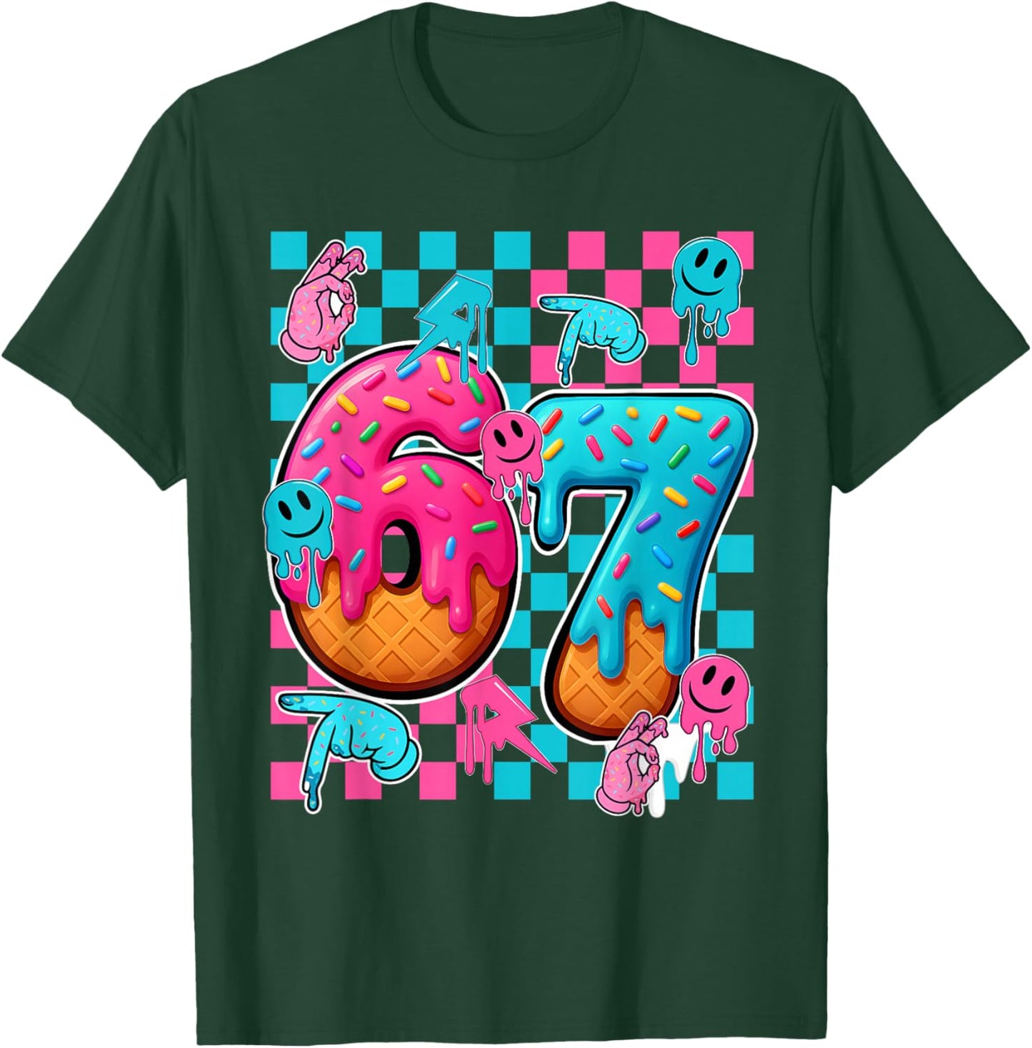67 Ice Cream Drip Checkered Number 67 Player 67th Birthday T-Shirt - T-Shirt | Forest