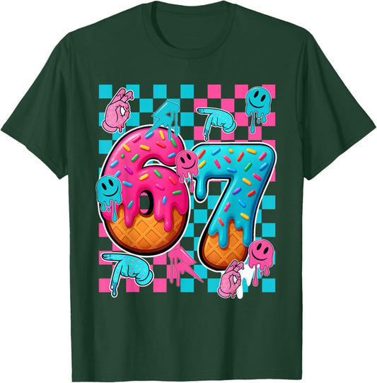 67 Ice Cream Drip Checkered Number 67 Player 67th Birthday T-Shirt - T-Shirt | Forest