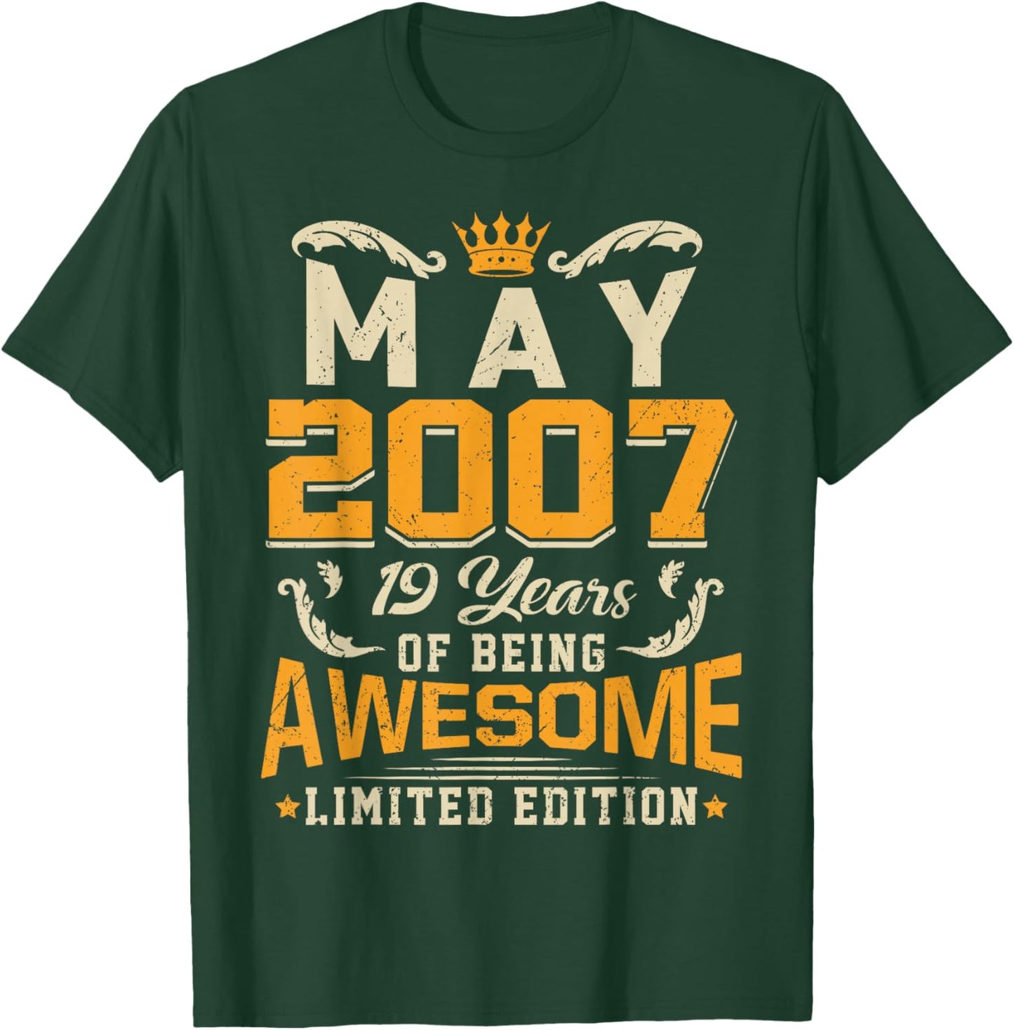 May 2007 Vintage 19 Years Awesome 19th Birthday T-Shirt - T-Shirt | Forest