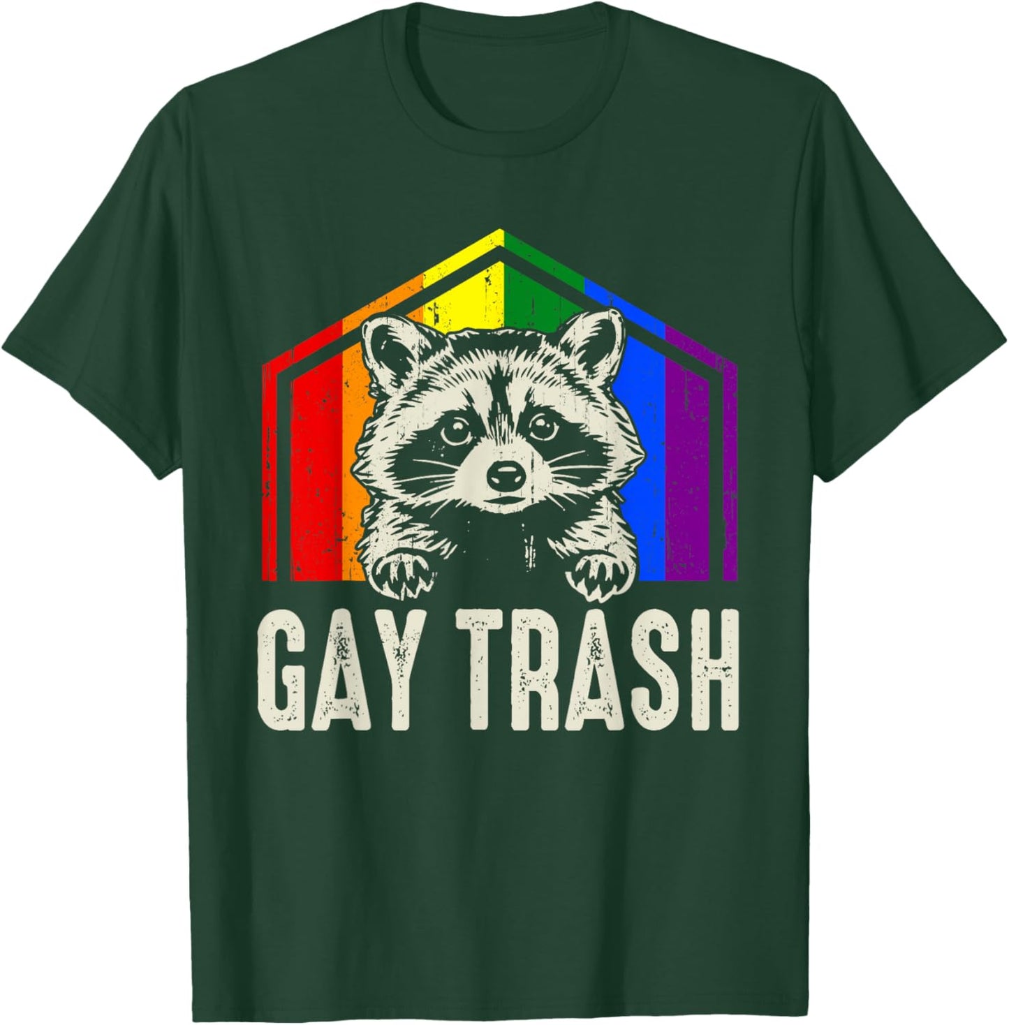 Gay Trash Funny Raccoon Rainbow Flag Pride LGBTQ Ally LGBT T-Shirt - T-Shirt | Forest