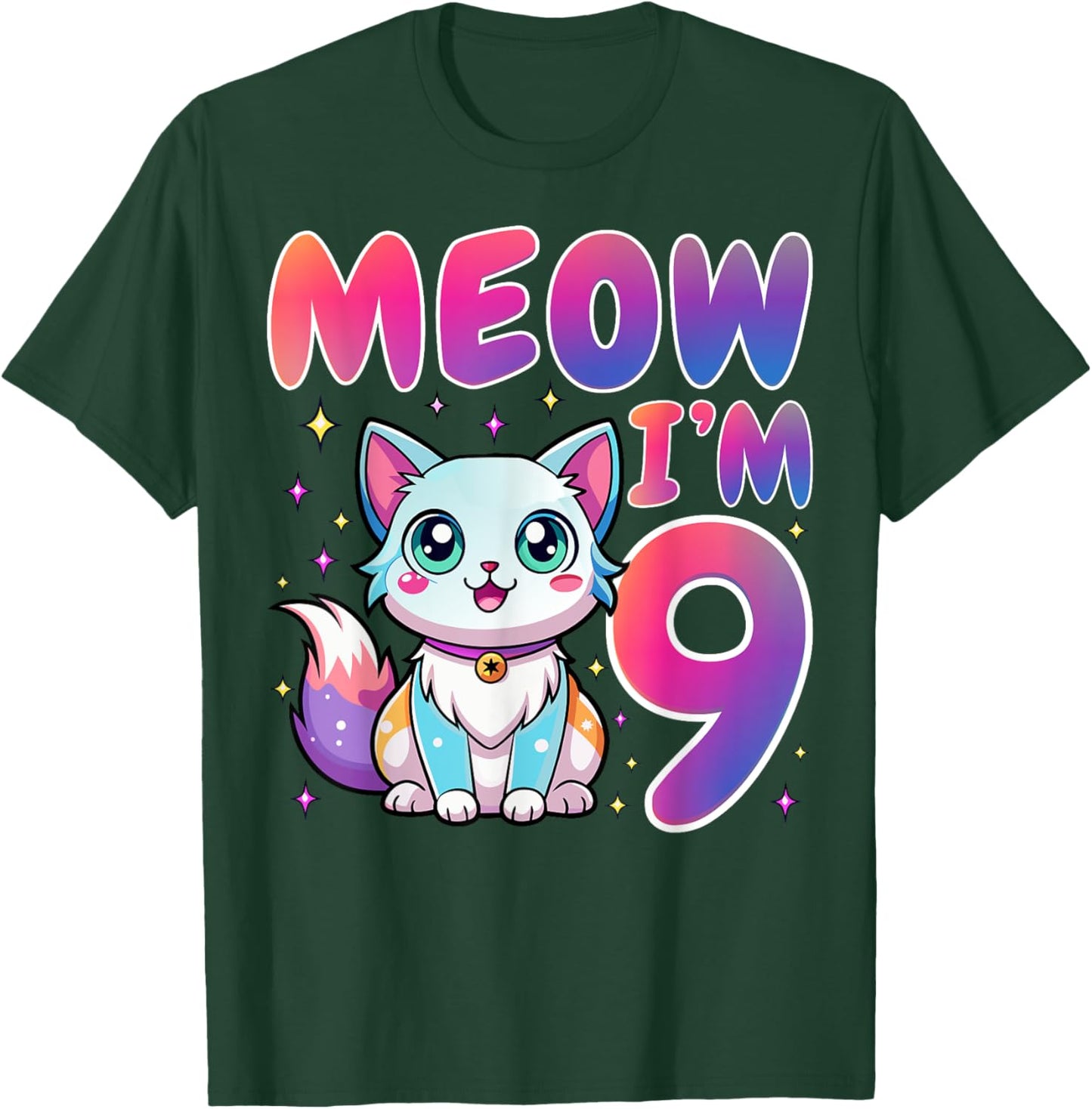 Meow I'm 9 Years Old Cat Lover 9th Birthday Party T-Shirt - T-Shirt | Forest