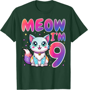 Meow I'm 9 Years Old Cat Lover 9th Birthday Party T-Shirt - T-Shirt | Forest