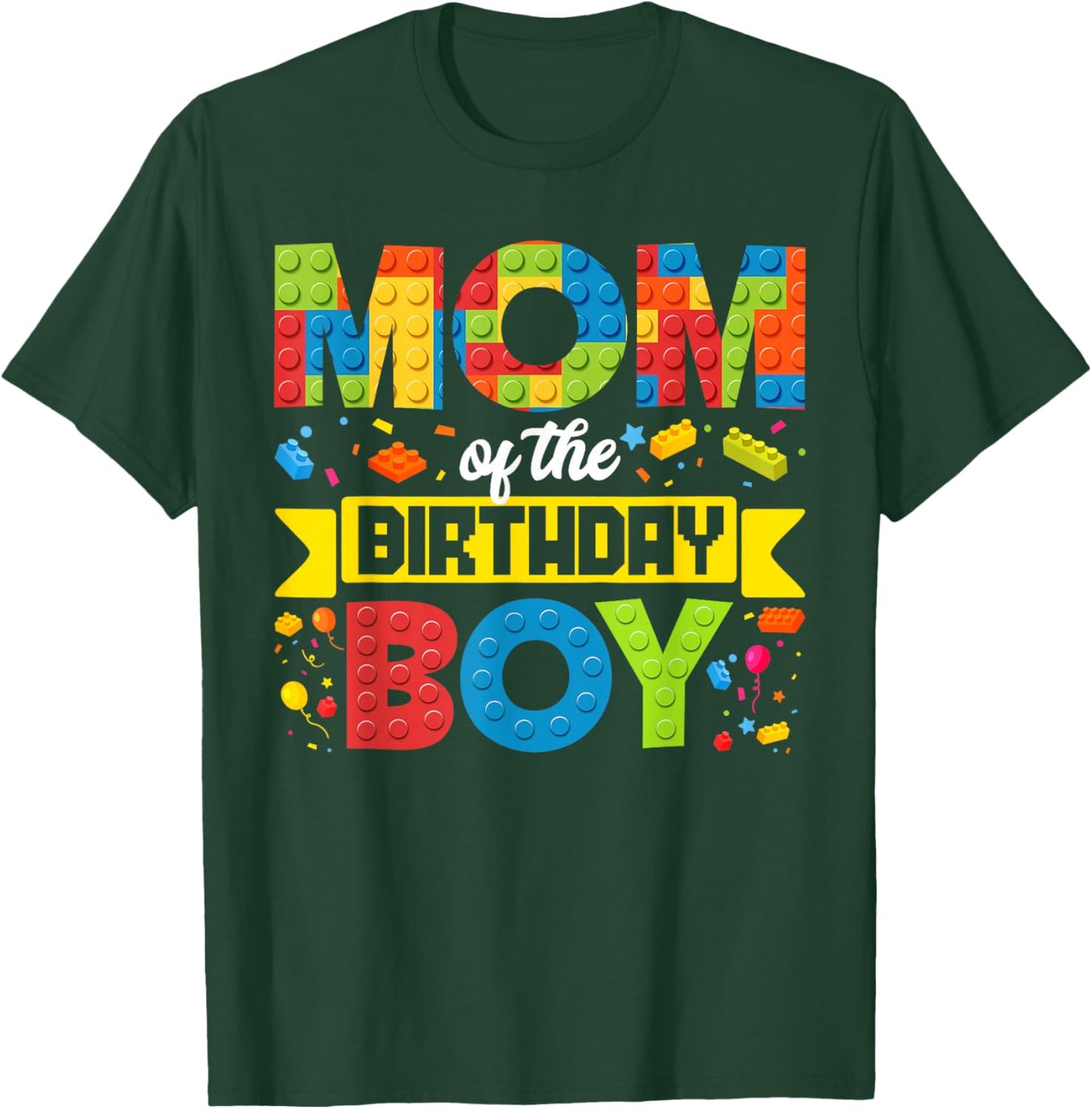 Mom of The Birthday Boy Master Builder Kids Building Blocks T-Shirt - T-Shirt | Forest