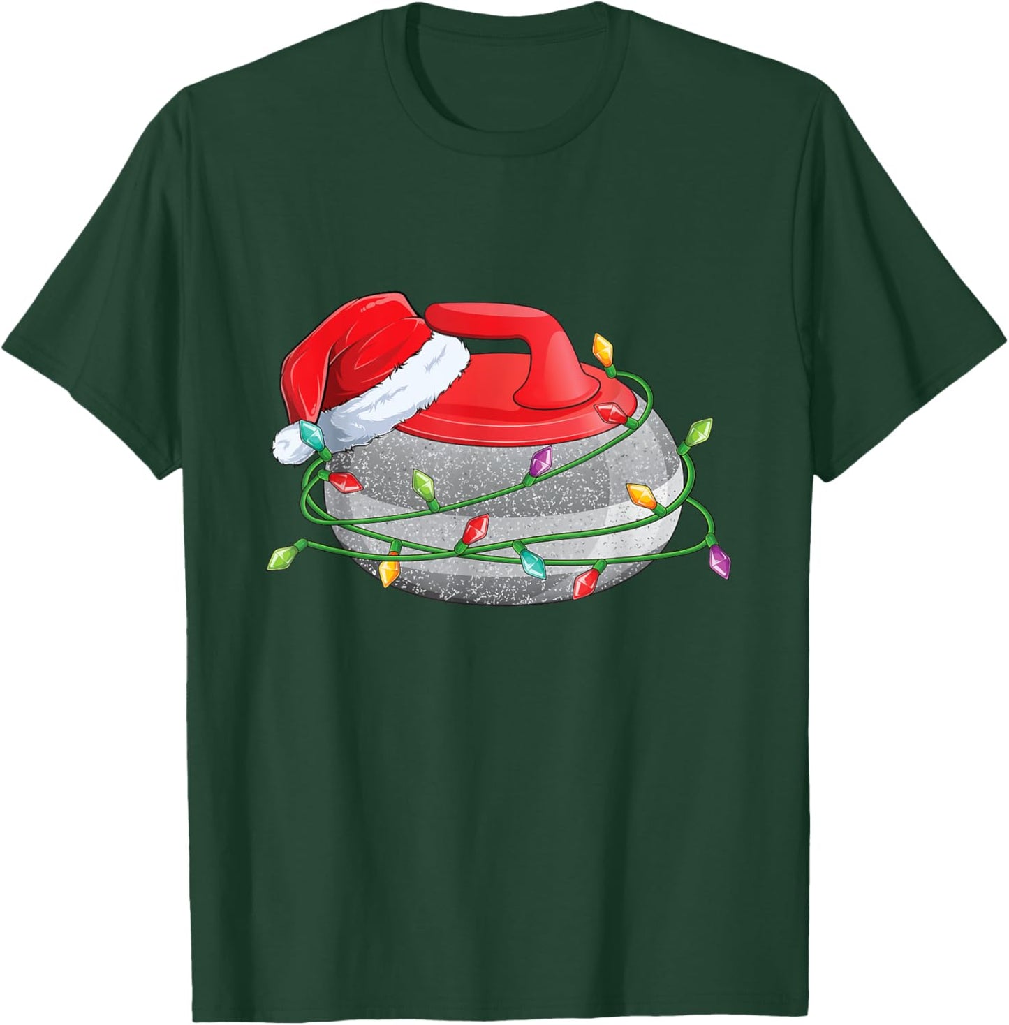 Christmas Curling Stone, Santa Hat wrapped in Holiday Lights T-Shirt - T-Shirt | Forest