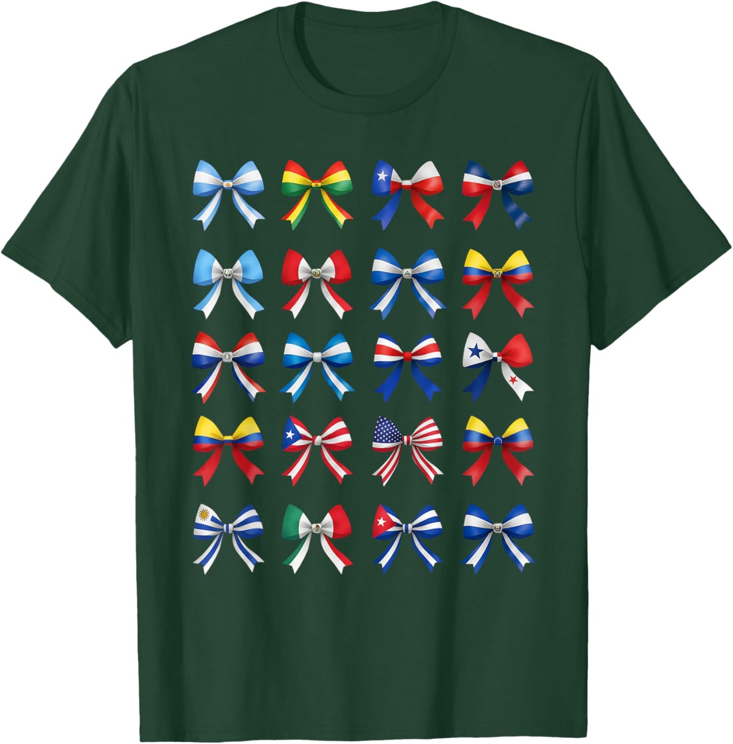 Hispanic Heritage Month Countries Flags Maestra Coquette Bow T-Shirt - T-Shirt | Forest