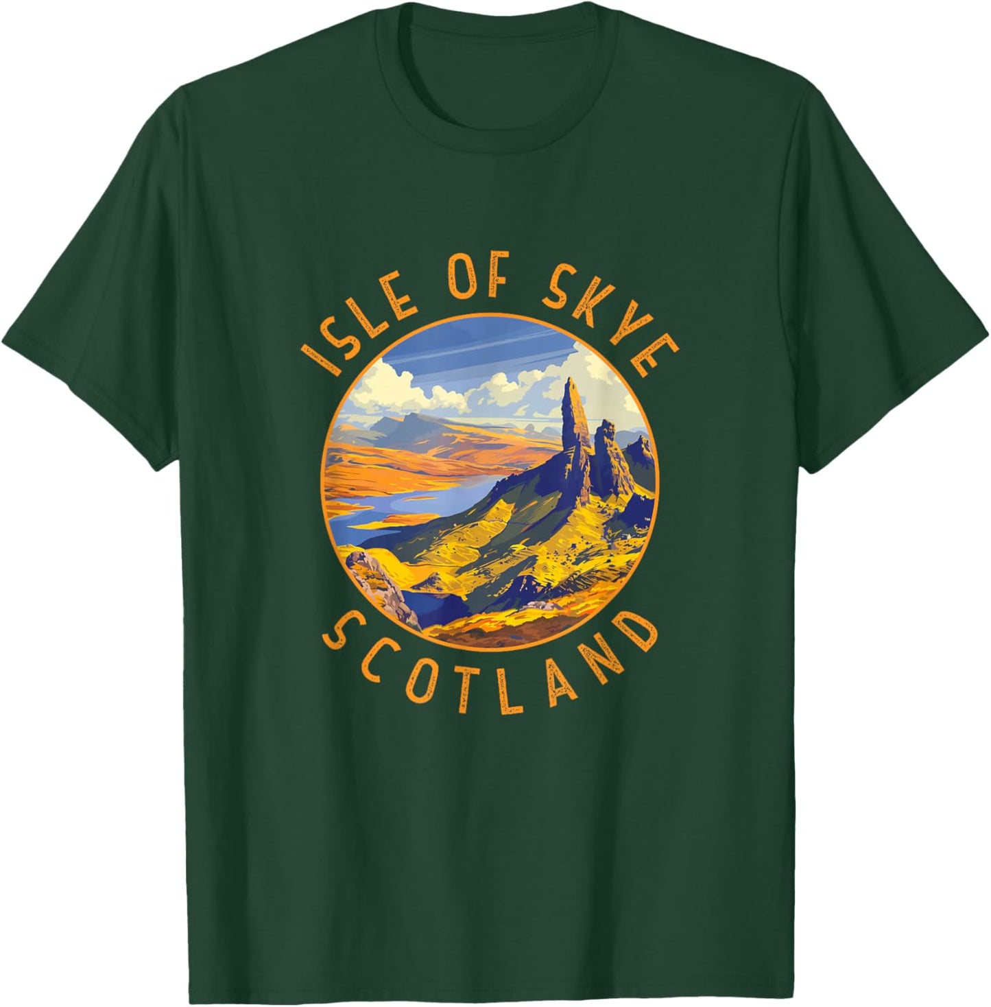 Isle of Skye Scotland Retro Distressed Circle T-Shirt - T-Shirt | Forest