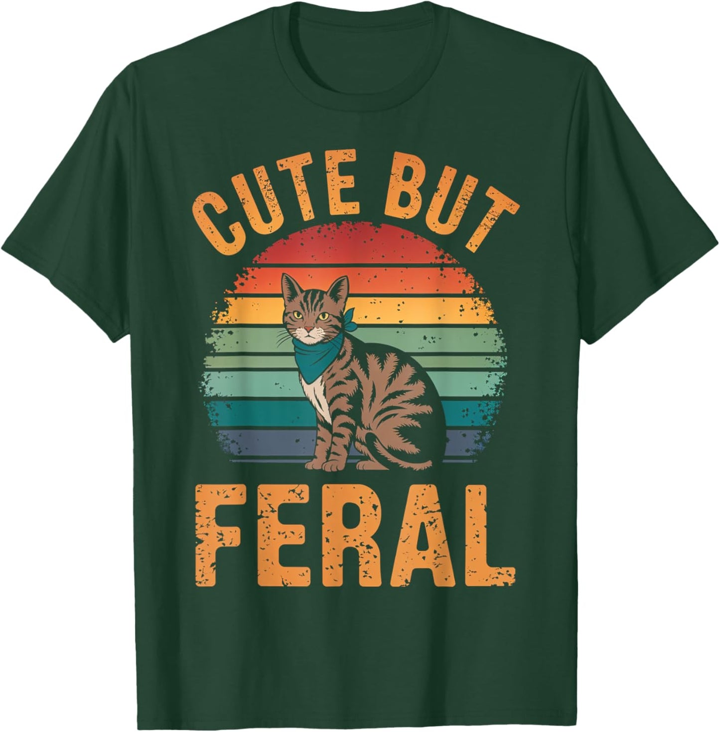 Cute But Feral Cat Retro Sunset Vintage Style Design Men Women Kids T-Shirt - T-Shirt | Forest