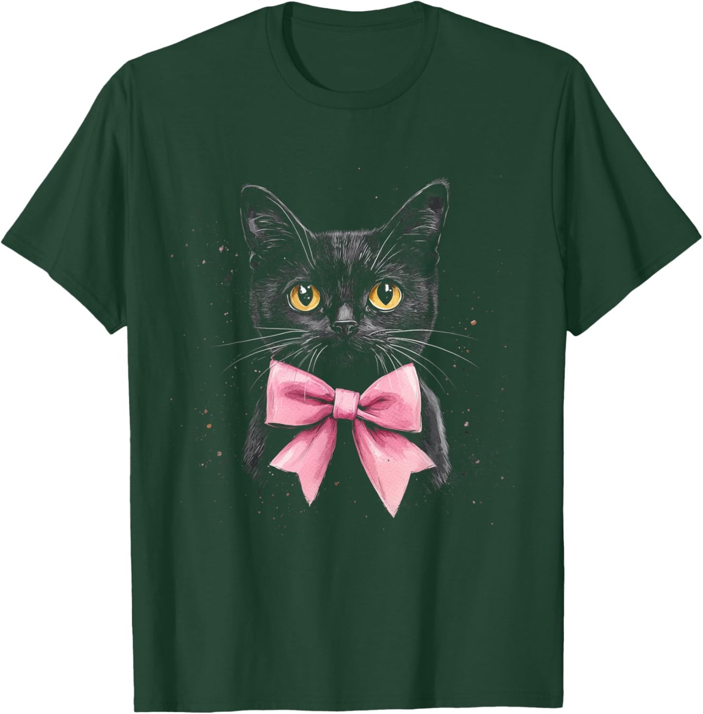 Black Cat Pink Coquette Bow Dainty Ribbon Cute Kitten T-Shirt - T-Shirt | Forest
