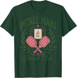 Pickleball Mahjong Social Club Retro Pickle Mahj Est 1965 T-Shirt - T-Shirt | Forest