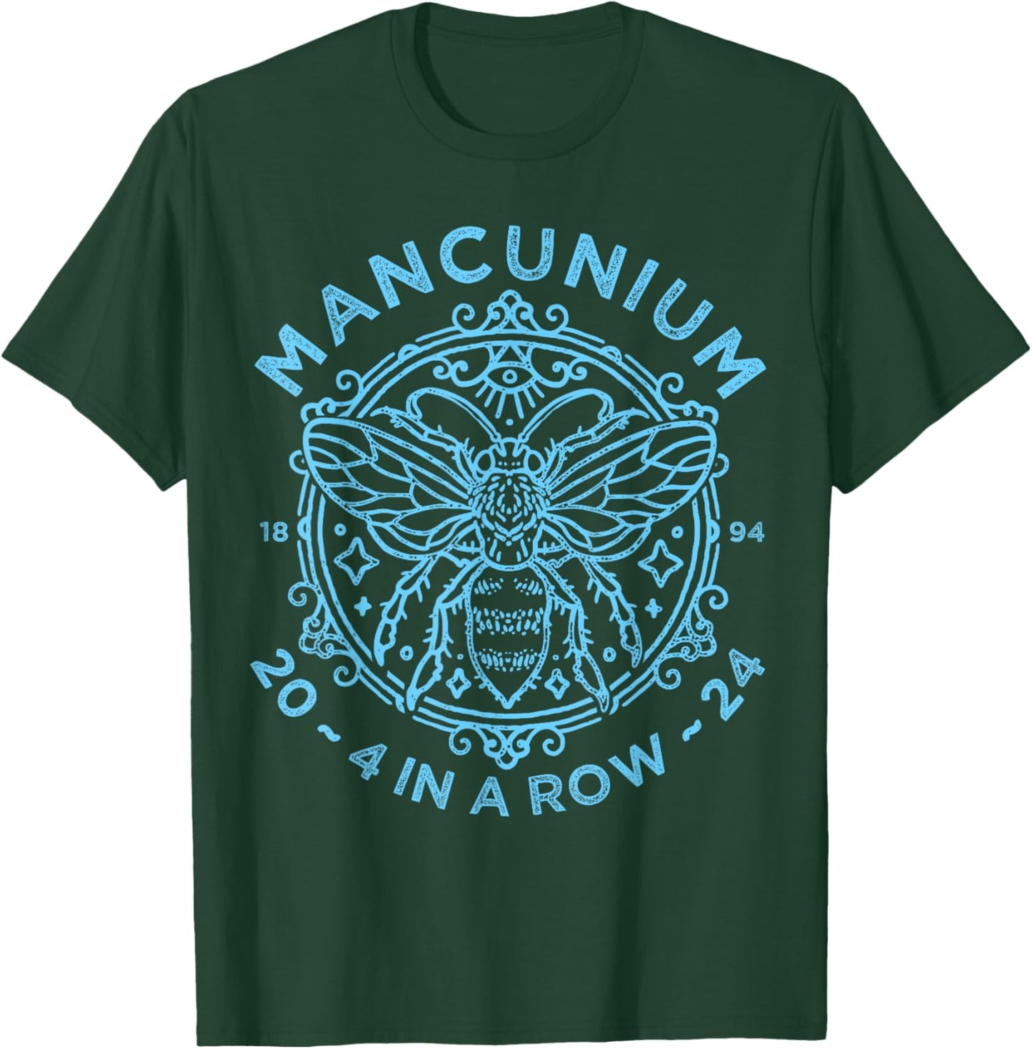 Mancunium, Four In A Row, Champions, City 2024 T-Shirt - T-Shirt | Forest