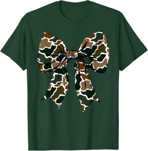 Old School Camouflage Coquette Bow Fall Hunting Military T-Shirt - T-Shirt | Forest