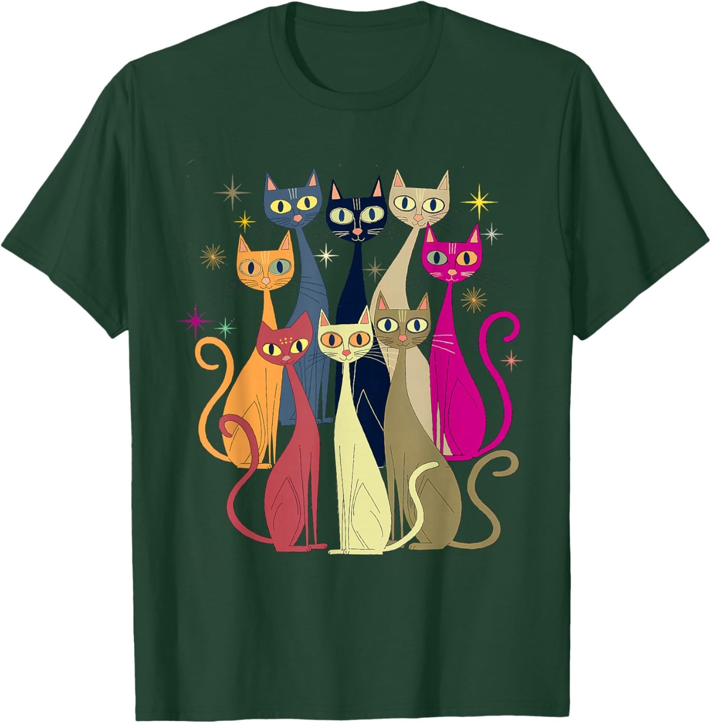 Cat Vintage Retro Mid-Century Modern Look Cats 50s 60s Style T-Shirt - T-Shirt | Forest