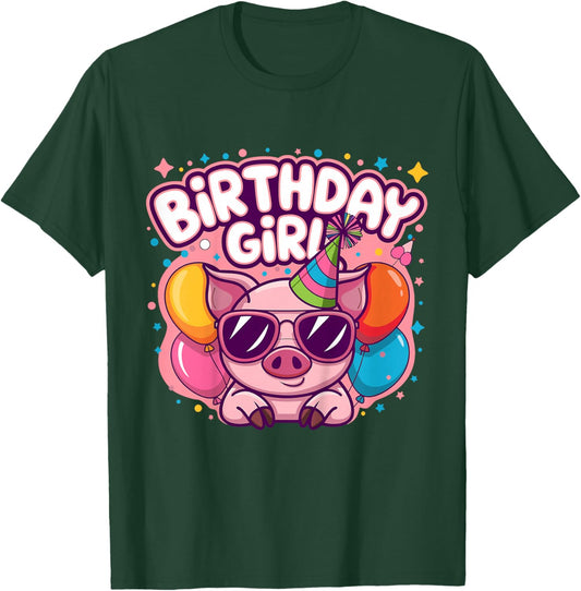 Kids Birthday Girl Pig Kids T-Shirt - T-Shirt | Forest