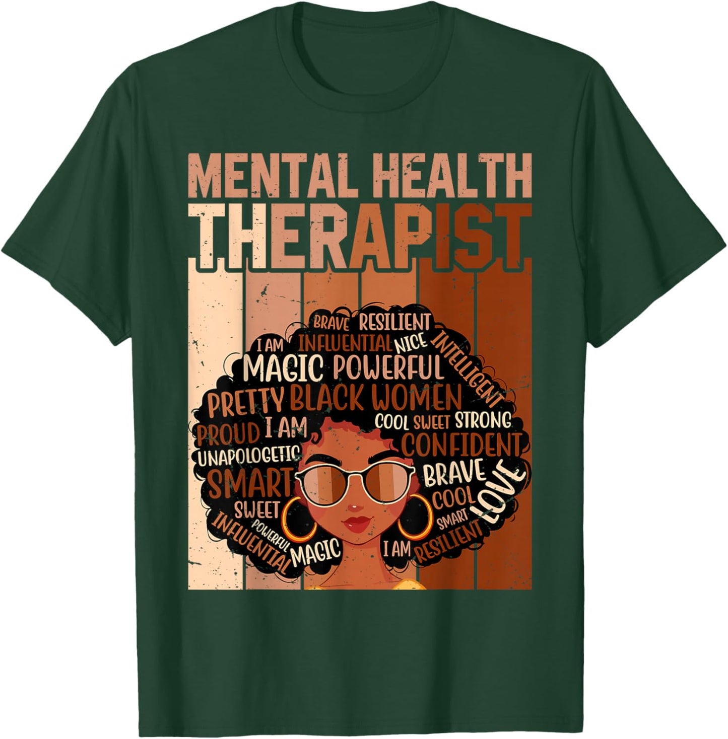 Mental Health Therapist Afro Women Black History Month T-Shirt - T-Shirt | Forest