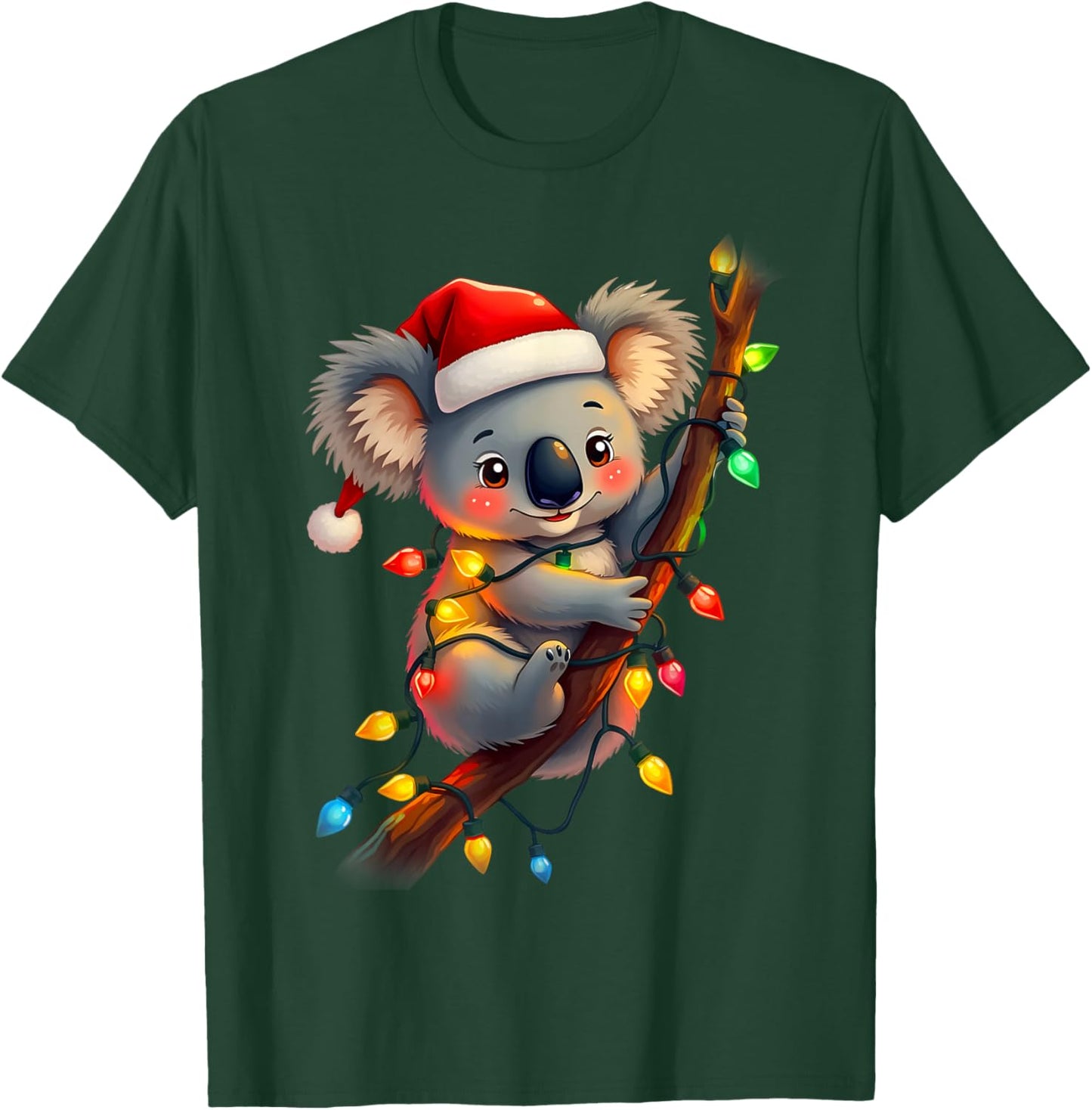 koala Santa Hat Lights Christmas Cute Xmas Pajama For Kids T-Shirt - T-Shirt | Forest