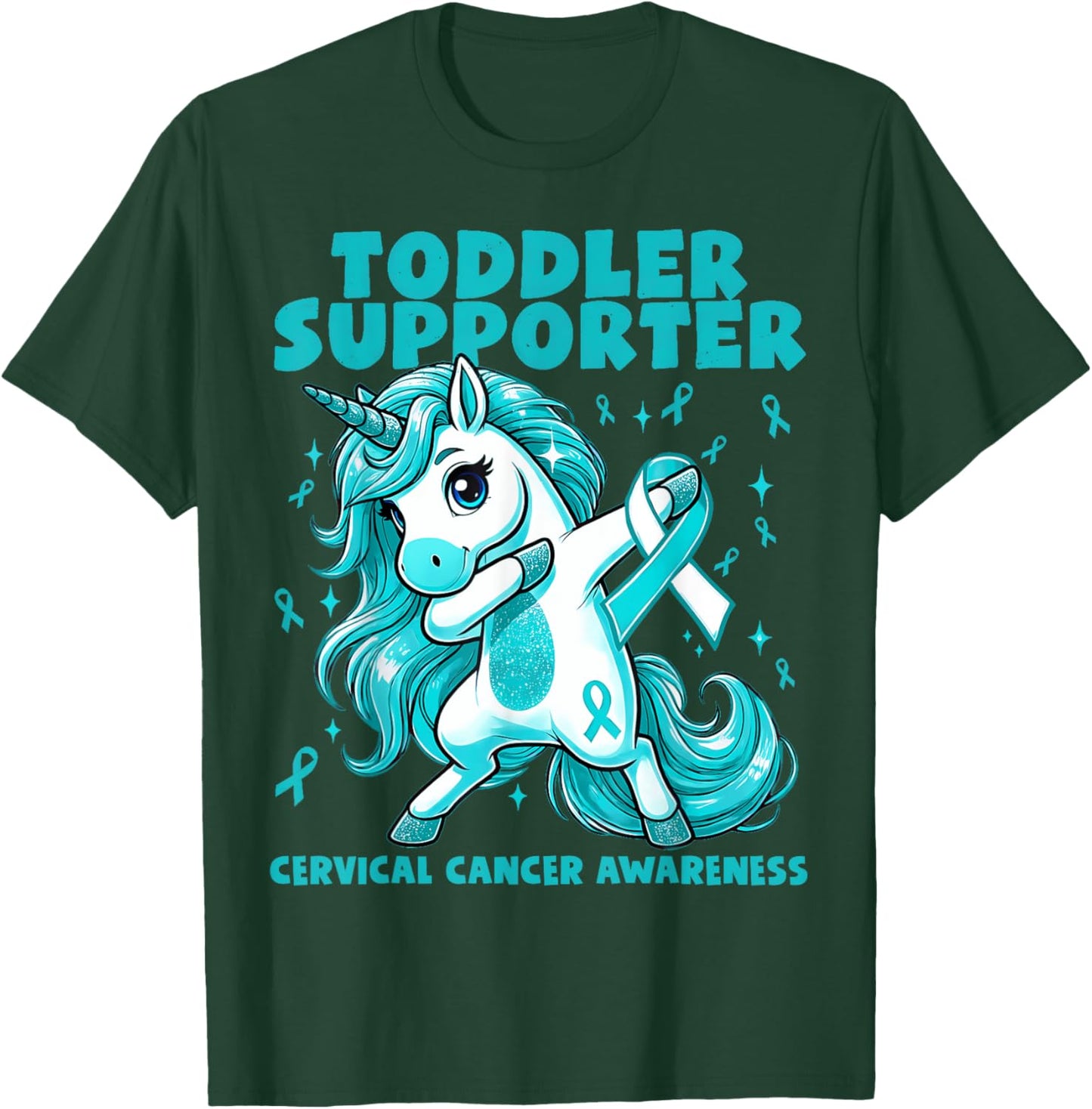 Teal Unicorn Toddler Supporter Cervical Cancer Awareness T-Shirt - T-Shirt | Forest