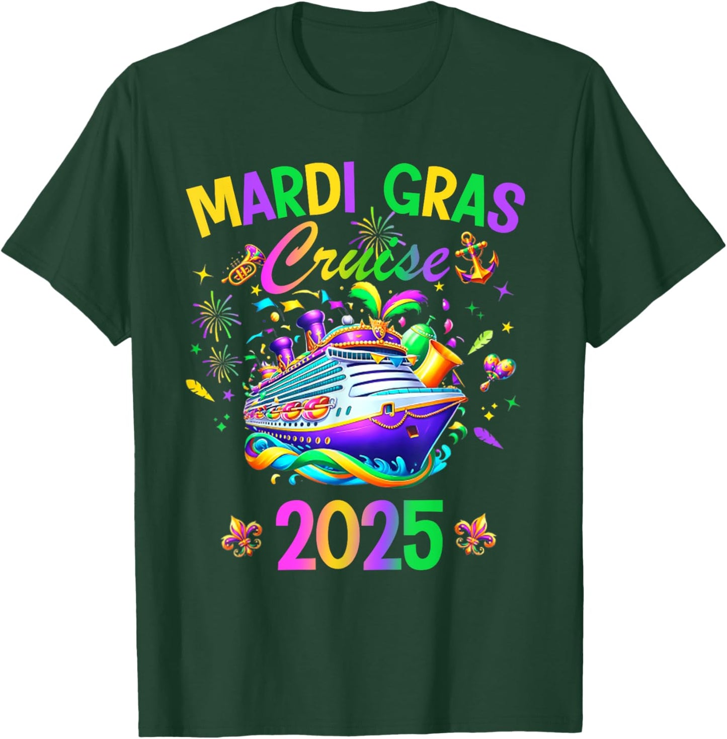 Mardi Gras Carnival Cruise 2025 Family Cruising Mask T-Shirt - T-Shirt | Forest
