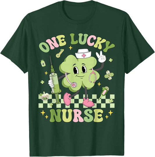 One Lucky Nurse St Patrick's Day Shamrock Irish Women Girl T-Shirt - T-Shirt | Forest