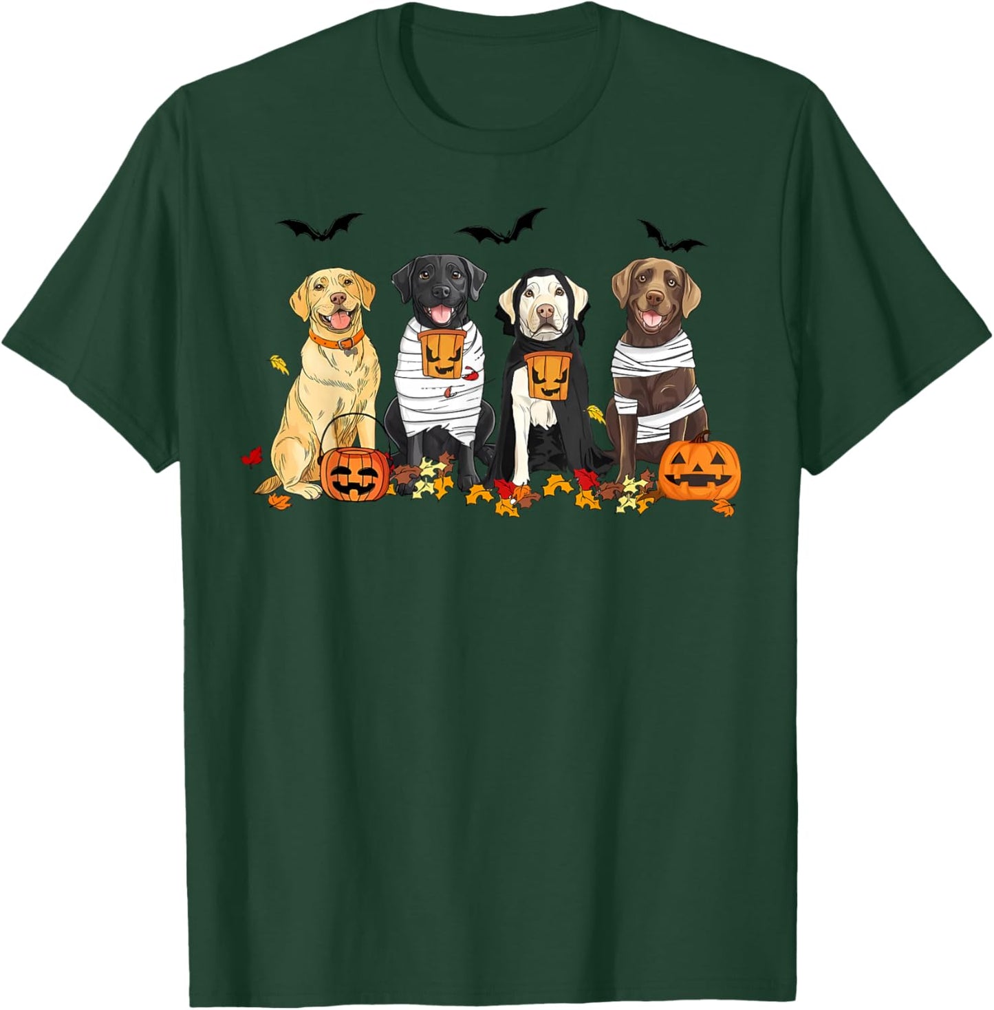 Labrador Retriever Dogs Ghost Witch Mummy Halloween Pumpkins T-Shirt - T-Shirt | Forest