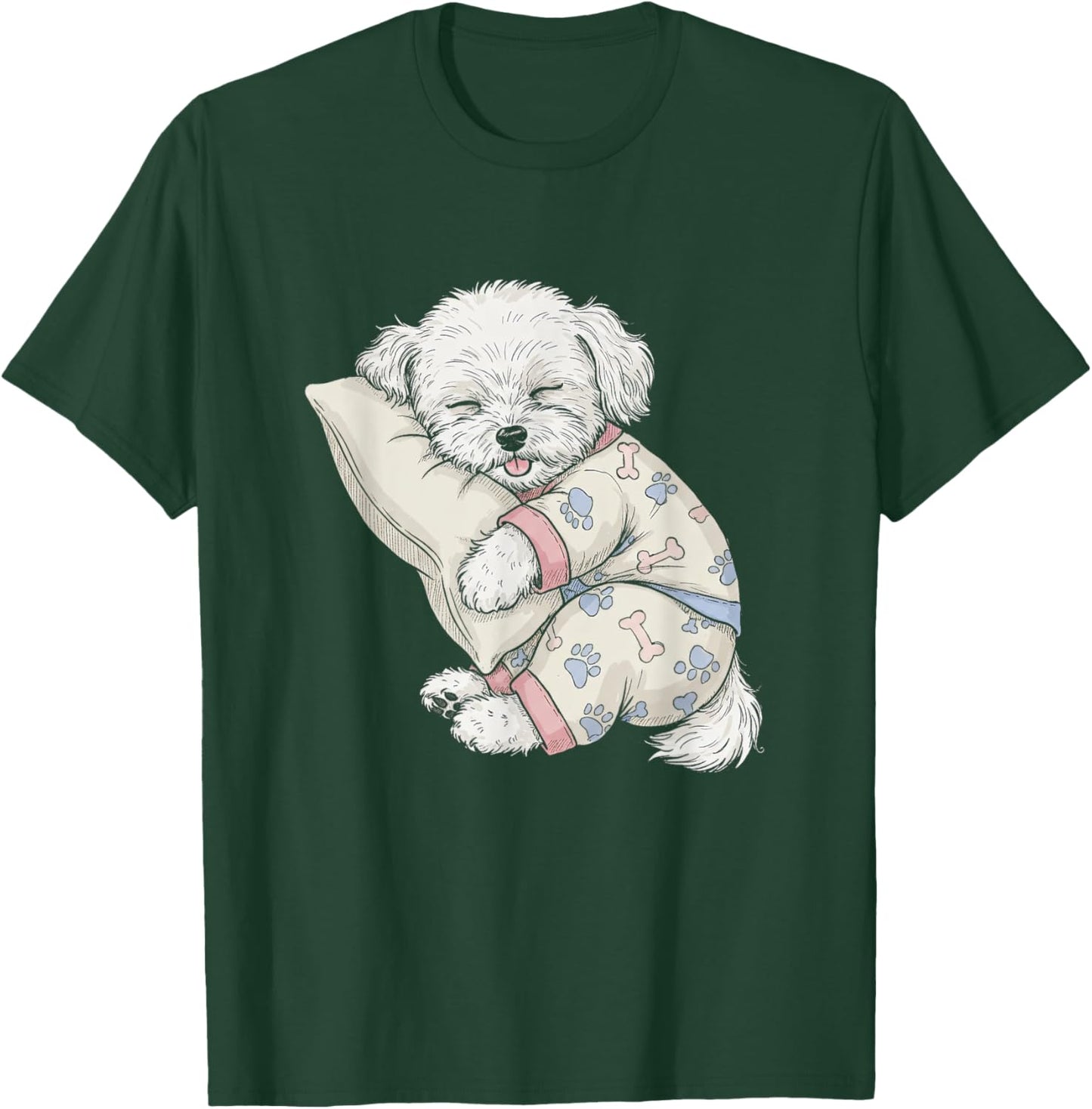 Funny Sleepy Bichon Frise Pajama Men Women Kids T-Shirt - T-Shirt | Forest