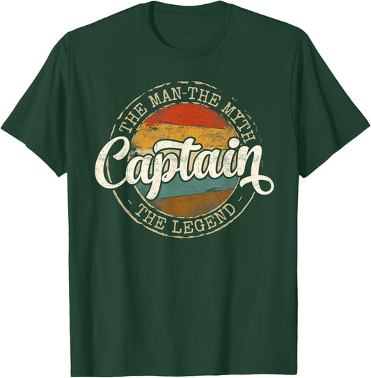 Captain The Man The Myth The Legend Vintage Stamp Boating T-Shirt - T-Shirt | Forest