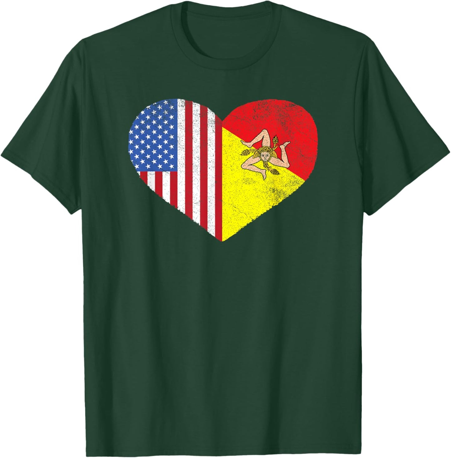 Sicilian American Flag Heart Sicily Sicilia Italy USA T-Shirt - T-Shirt | Forest
