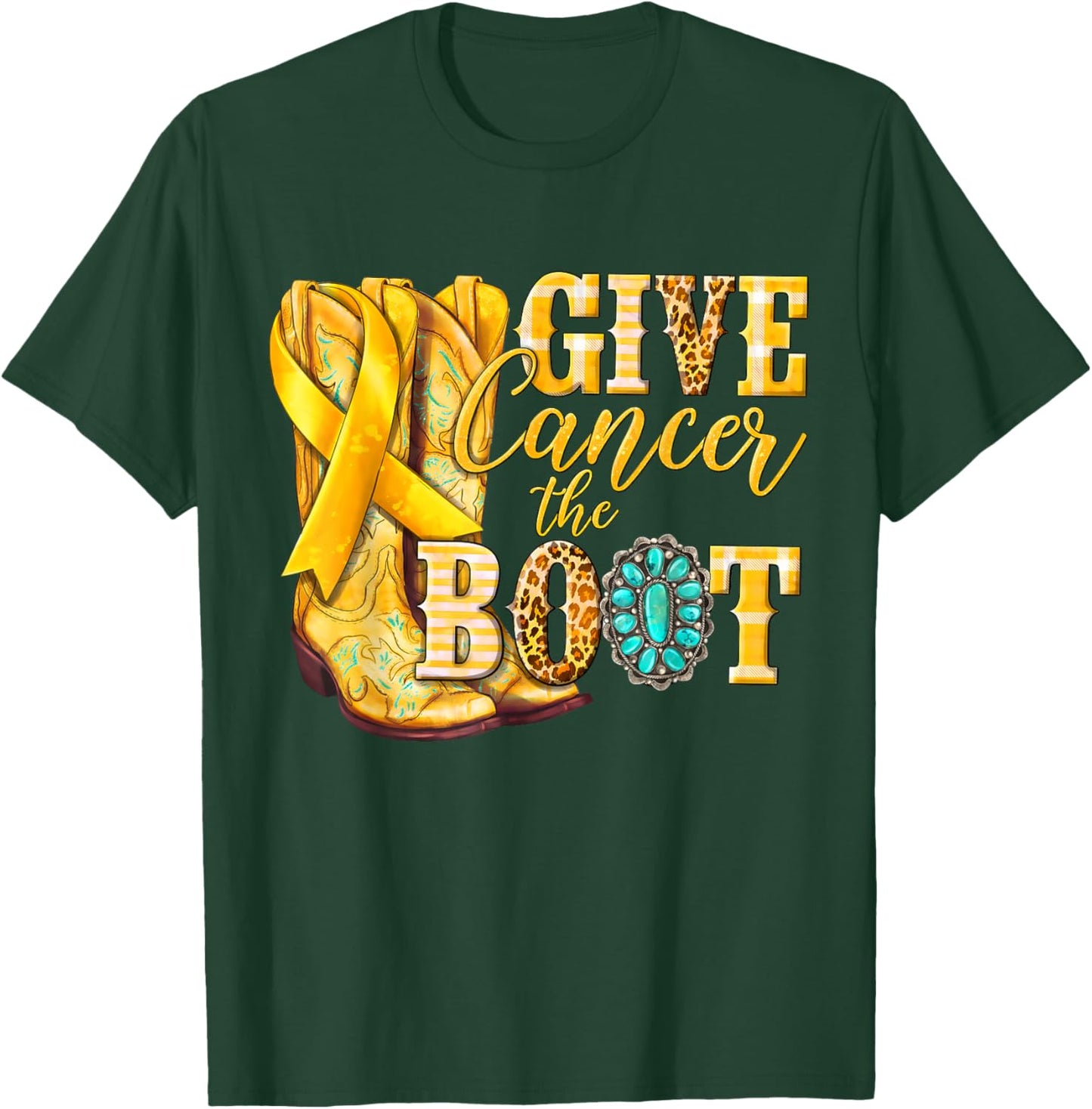 Gold Ribbon Give Cancer The Boot Childhood Cancer Awareness T-Shirt - T-Shirt | Forest