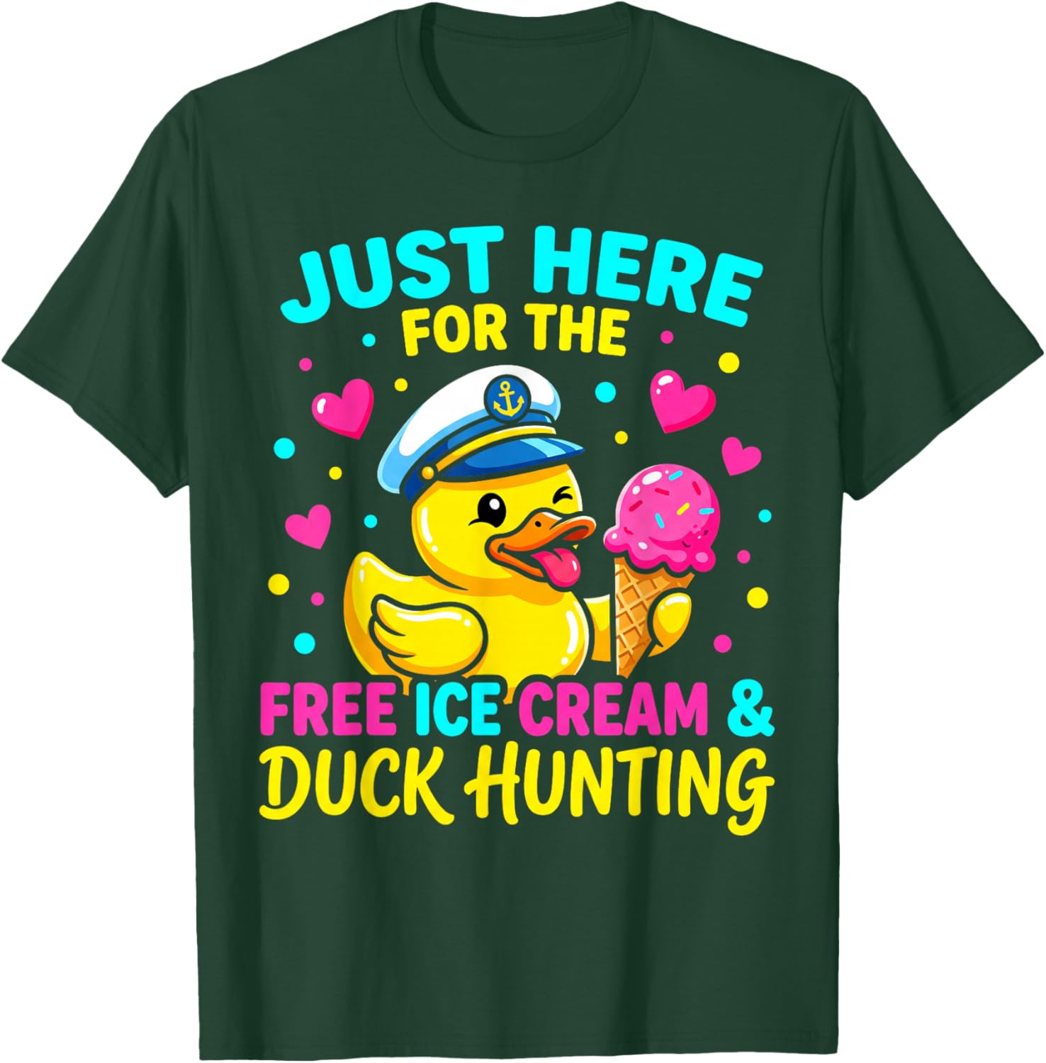 Just Here for The Free Ice Cream Funny Cruise Duck T-Shirt - T-Shirt | Forest