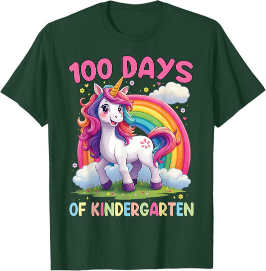 I Survived 100 Days Of Kindergarten 100th Day Unicorn Girls T-Shirt - T-Shirt | Forest
