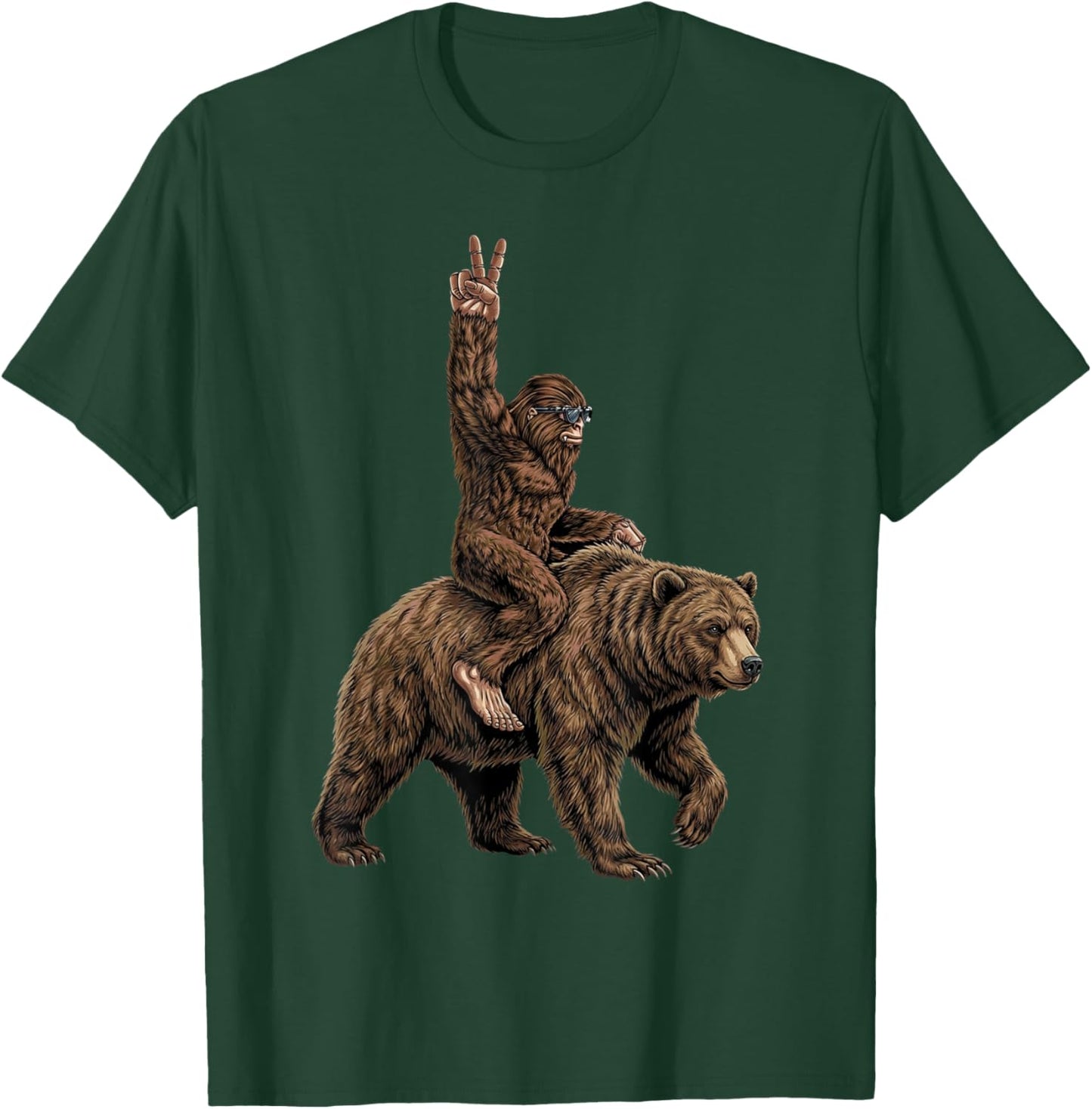 Bigfoot Riding A Brown Bear Funny Sasquatch Big Foot T-Shirt - T-Shirt | Forest