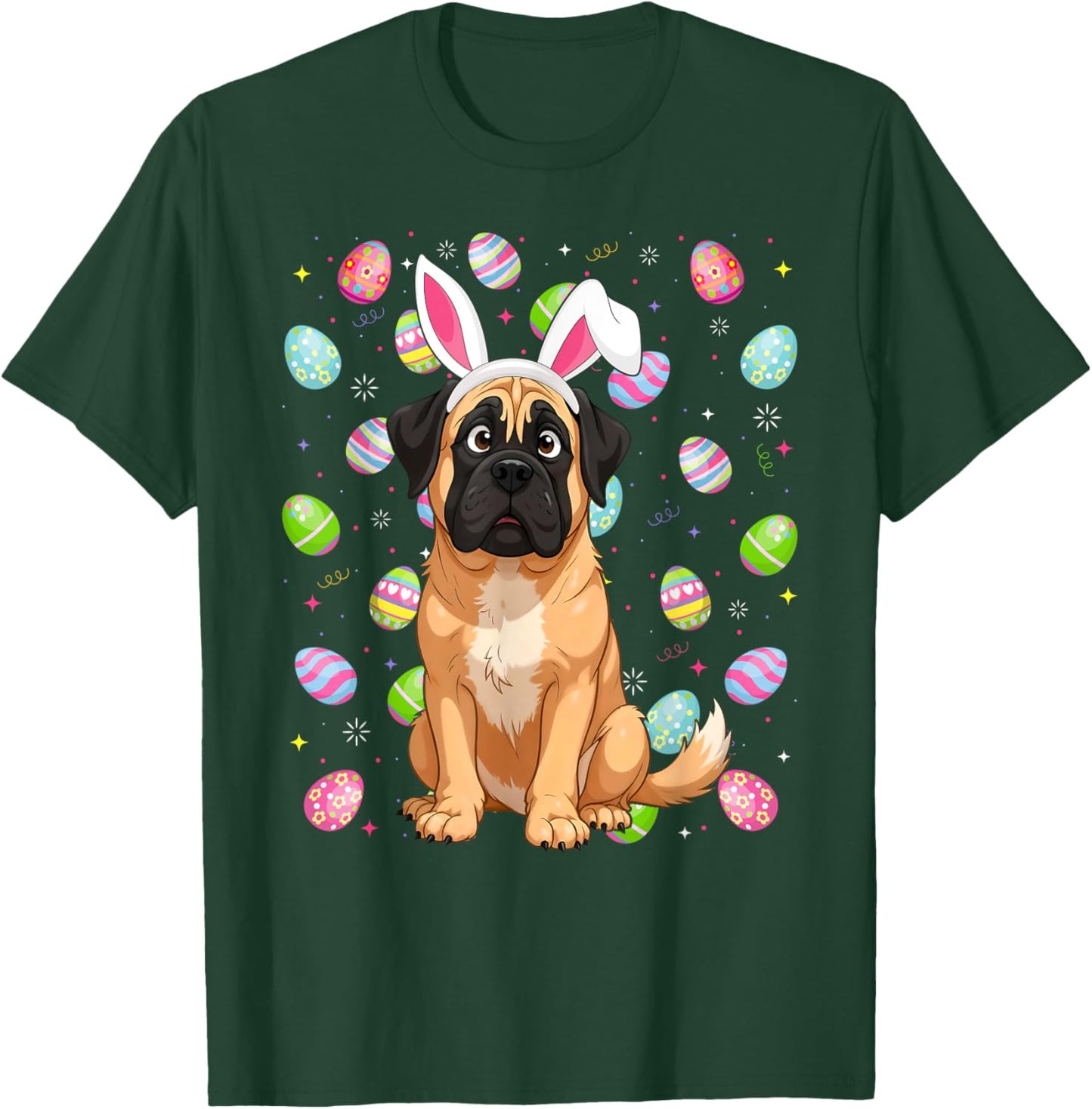 Mastiff Dog Easter Egg Hunt Bunny Ear Mastiff Easter T-Shirt - T-Shirt | Forest
