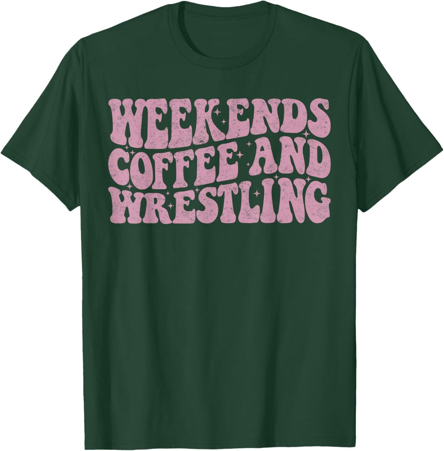 Weekends Coffee and Wrestling Groovy Wrestling Cheer Mom T-Shirt - T-Shirt | Forest