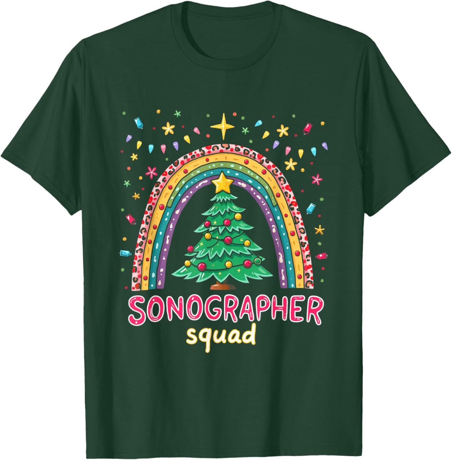 Sonography Christmas Plaid Leopard Rainbow Sonographer Squad T-Shirt - T-Shirt | Forest