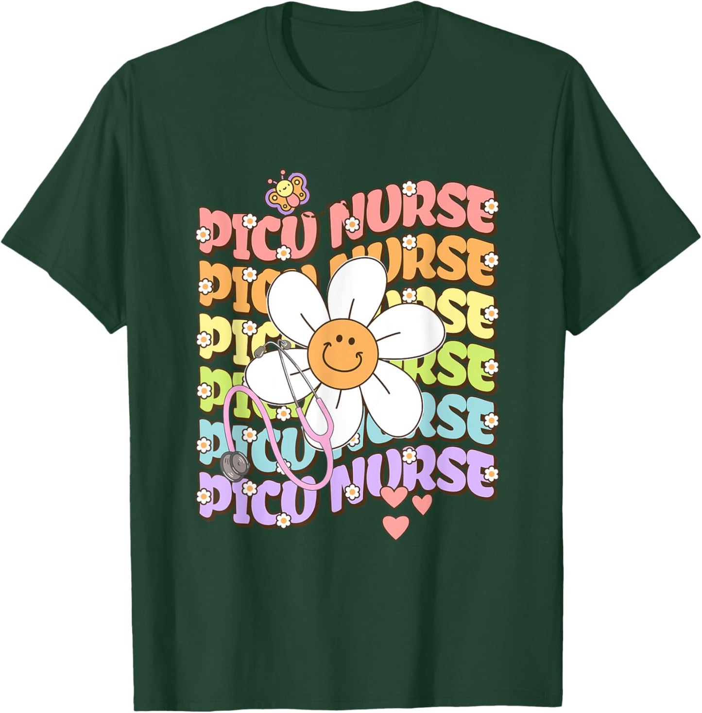 PICU Nurse Nursing Pediatric Intensive Care Stethoscope T-Shirt - T-Shirt | Forest
