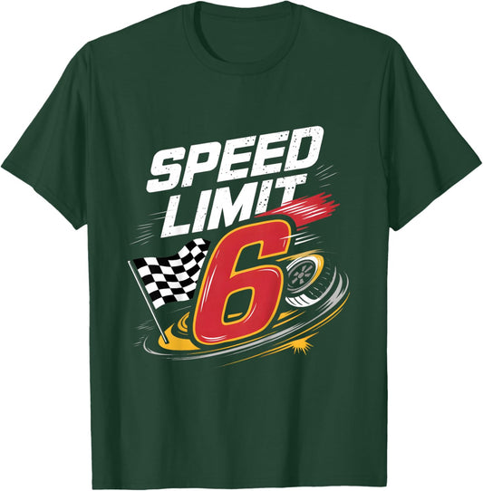 Kids Kids Boys Girls 6 Six Race Car Racing Flag 6th Birthday T-Shirt - T-Shirt | Forest