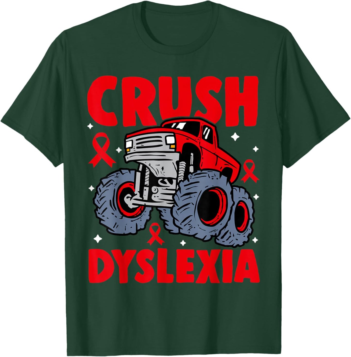 Crush Dyslexia Awareness Monster Truck Red Kids Boys Girls T-Shirt - T-Shirt | Forest