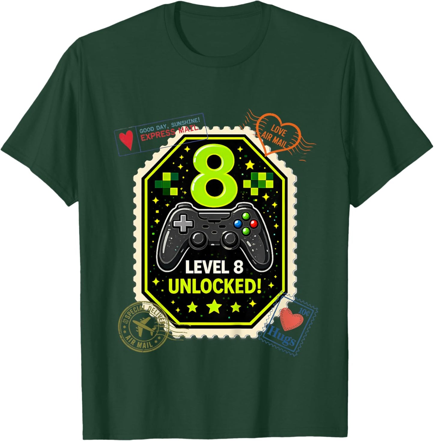 8th Birthday Gaming Level 8 Unlocked - Boys or Girl Gamer T-Shirt - T-Shirt | Forest