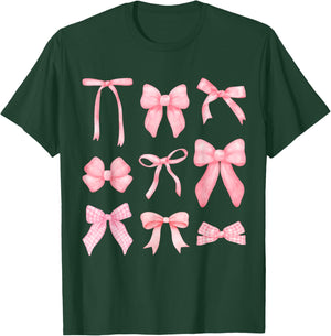 Pink Bow and Ribbon Cute Graphic for Girl Women T-Shirt - T-Shirt | Forest