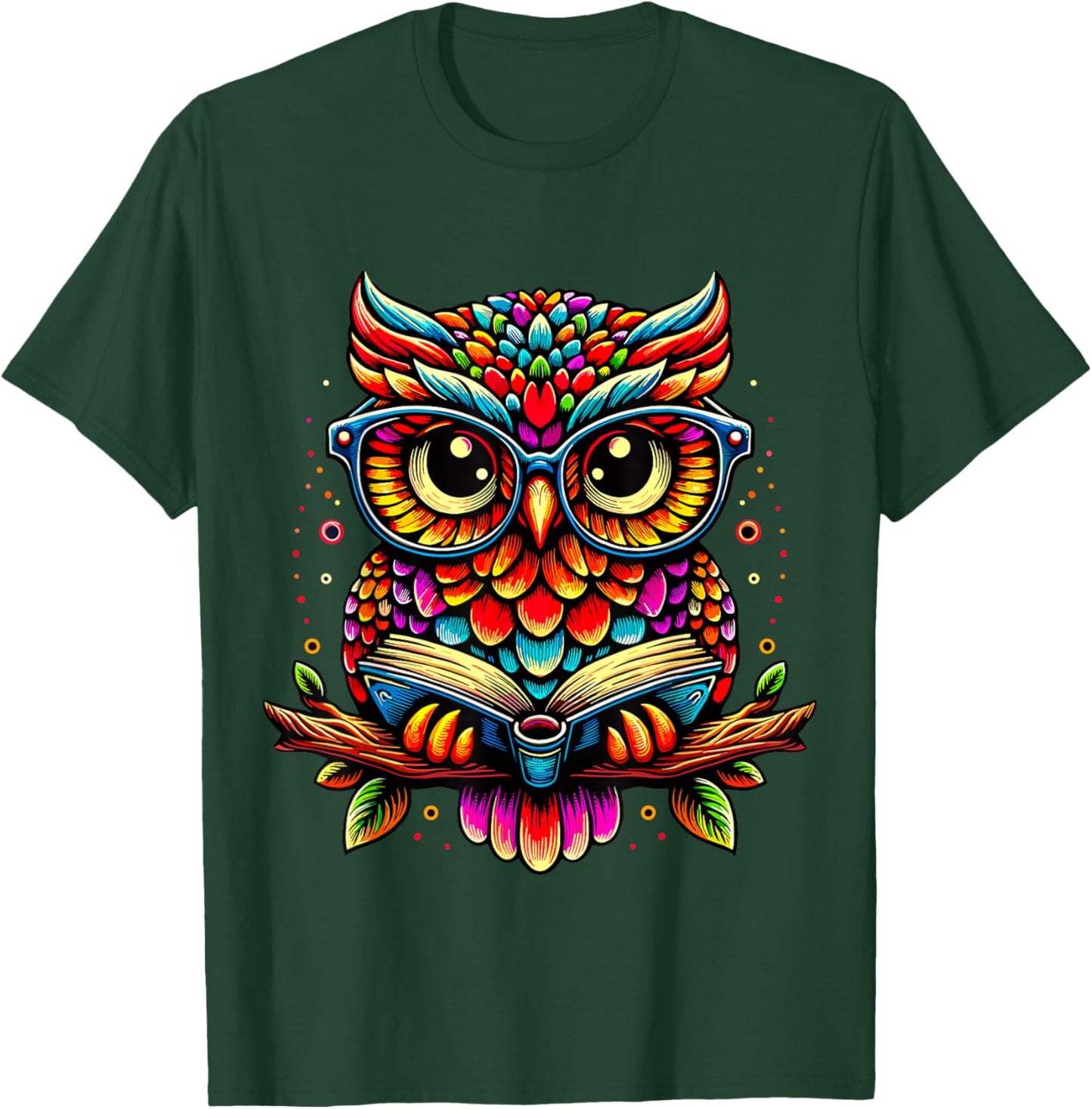 Owl with Glasses and Book Reading T-Shirt - T-Shirt | Forest