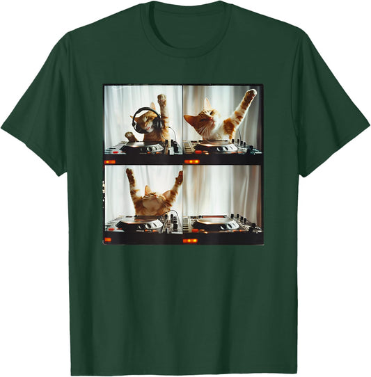 DJ Animal On Decks DJ Turntable Photo Booth Funny EDM Cat Women Kids T-Shirt - T-Shirt | Forest