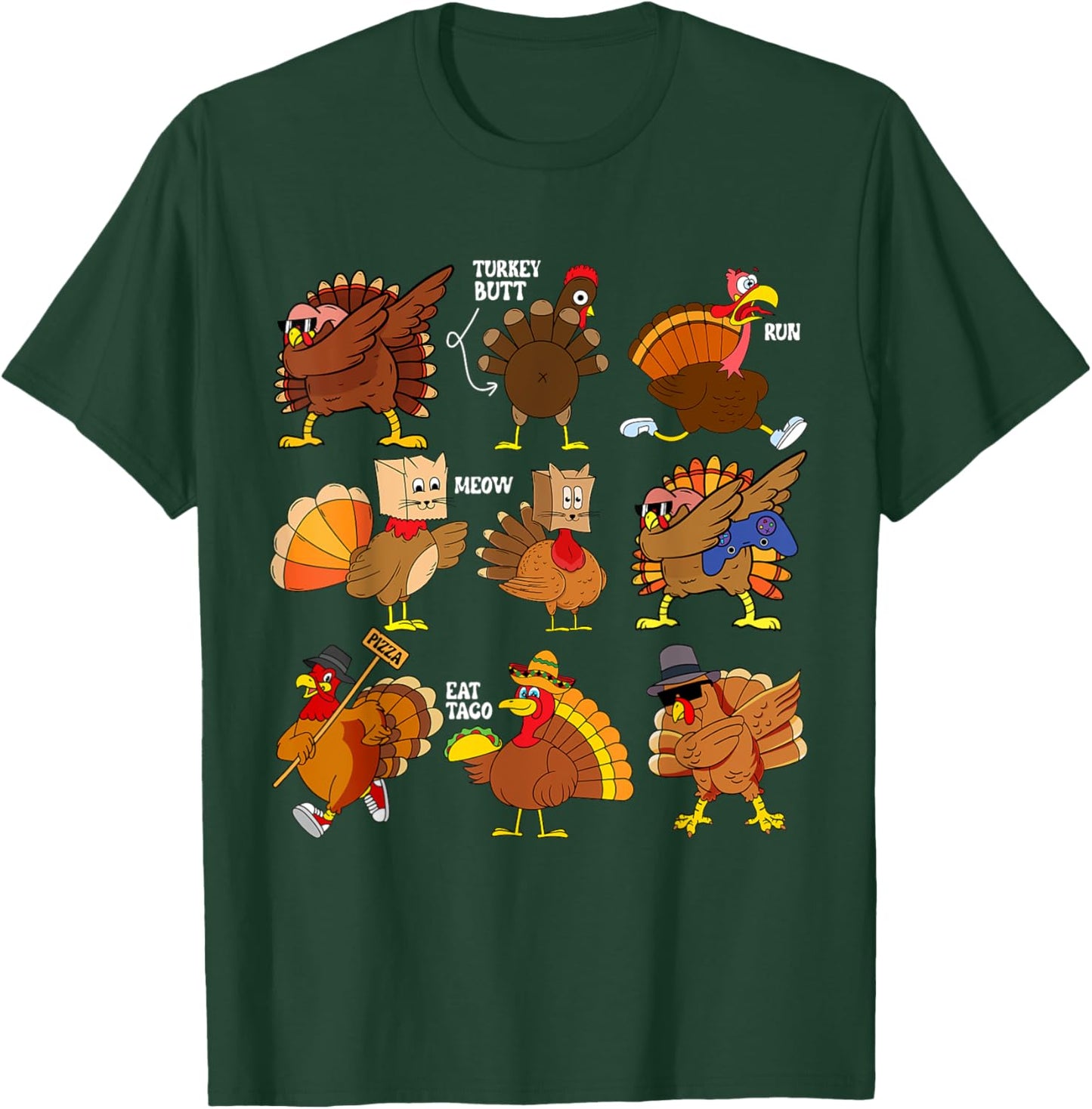 Funny Thanksgiving Turkey Gamer Taco Pizza Turkey Family T-Shirt - T-Shirt | Forest