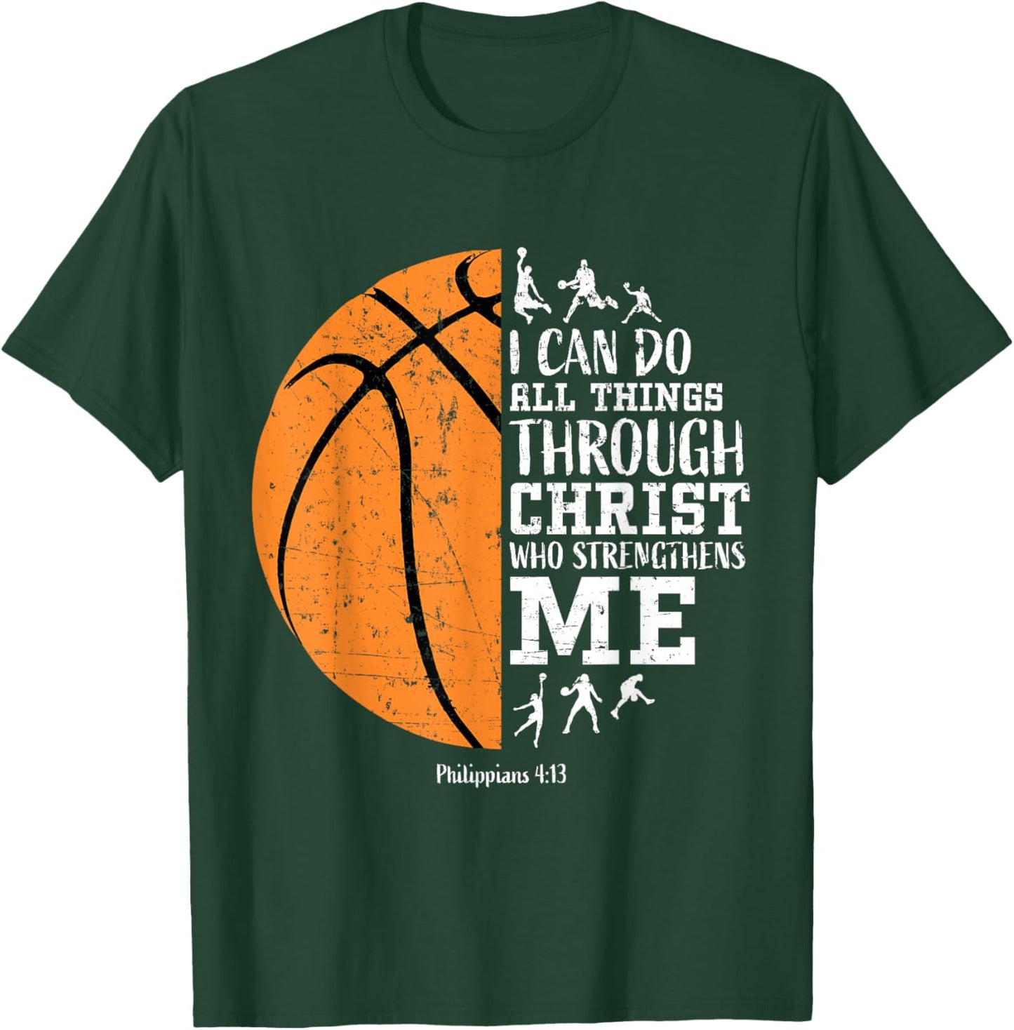 Christian Basketball Gifts Boys Philippians 4:13 Jesus Faith T-Shirt - T-Shirt | Forest