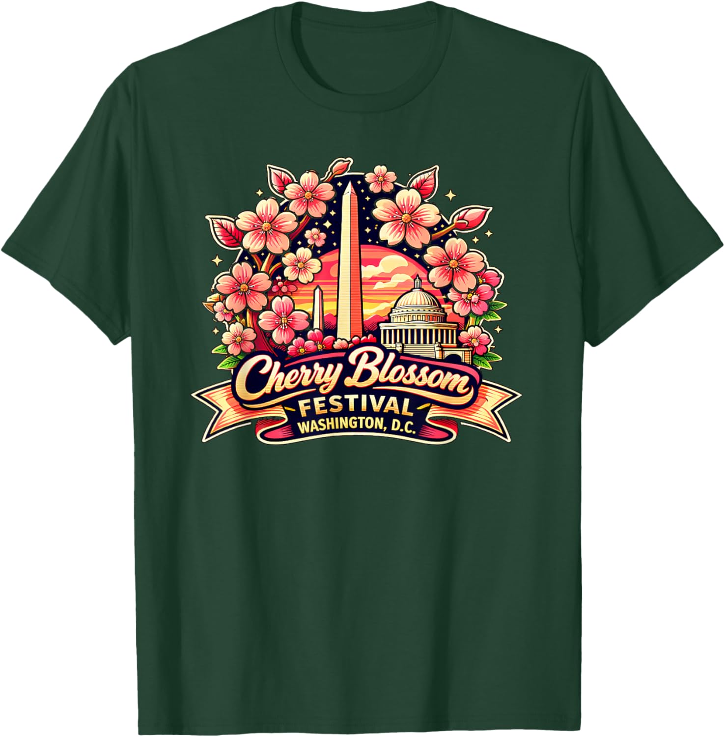 Cherry Blossom Festival Washington DC Monument Floral T-Shirt - T-Shirt | Forest