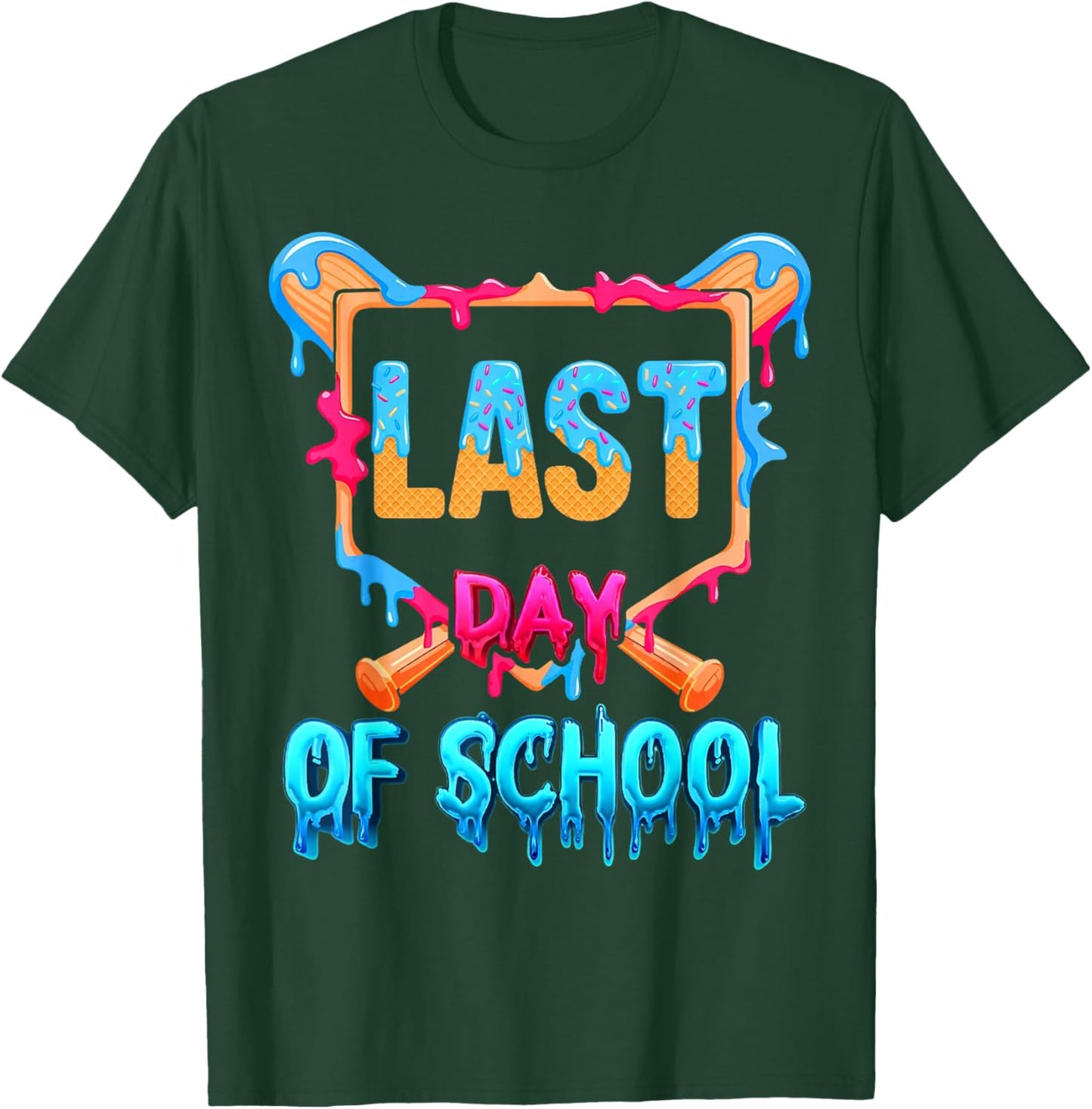 Last Day of School Baseball School's Out for Summer Drip T-Shirt - T-Shirt | Forest
