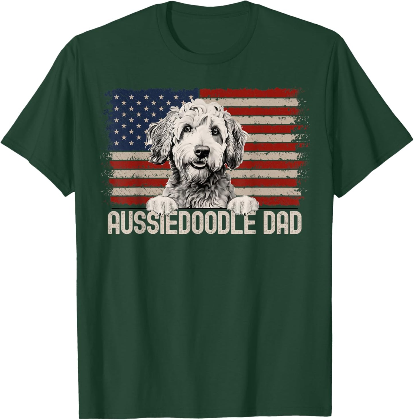 Best Dog Dad Ever American Flag - Aussiedoodle Dad T-Shirt - T-Shirt | Forest