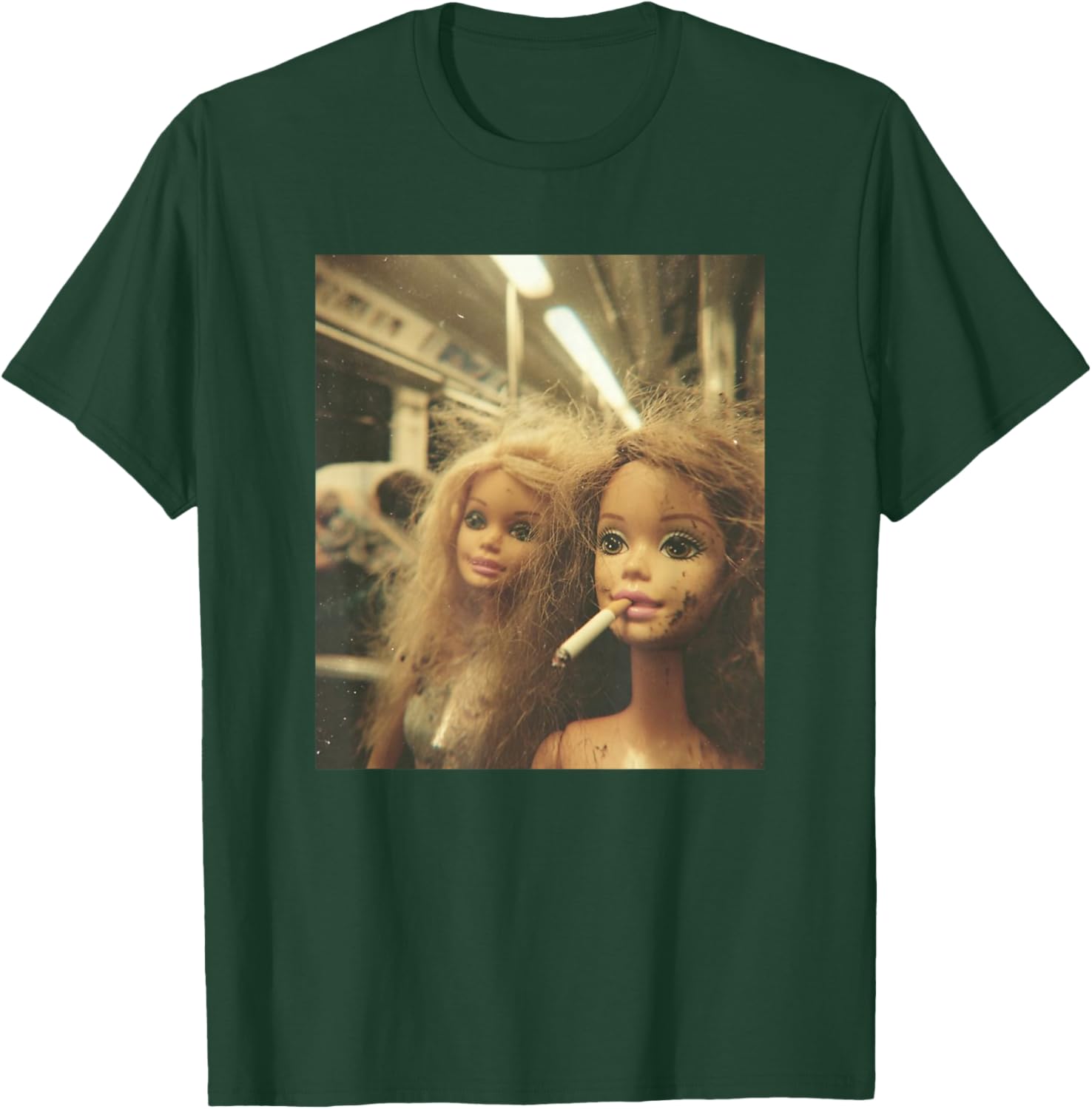 Retro Funny Distressed Doll Smoking Meme Sarcastic Graphic T-Shirt - T-Shirt | Forest