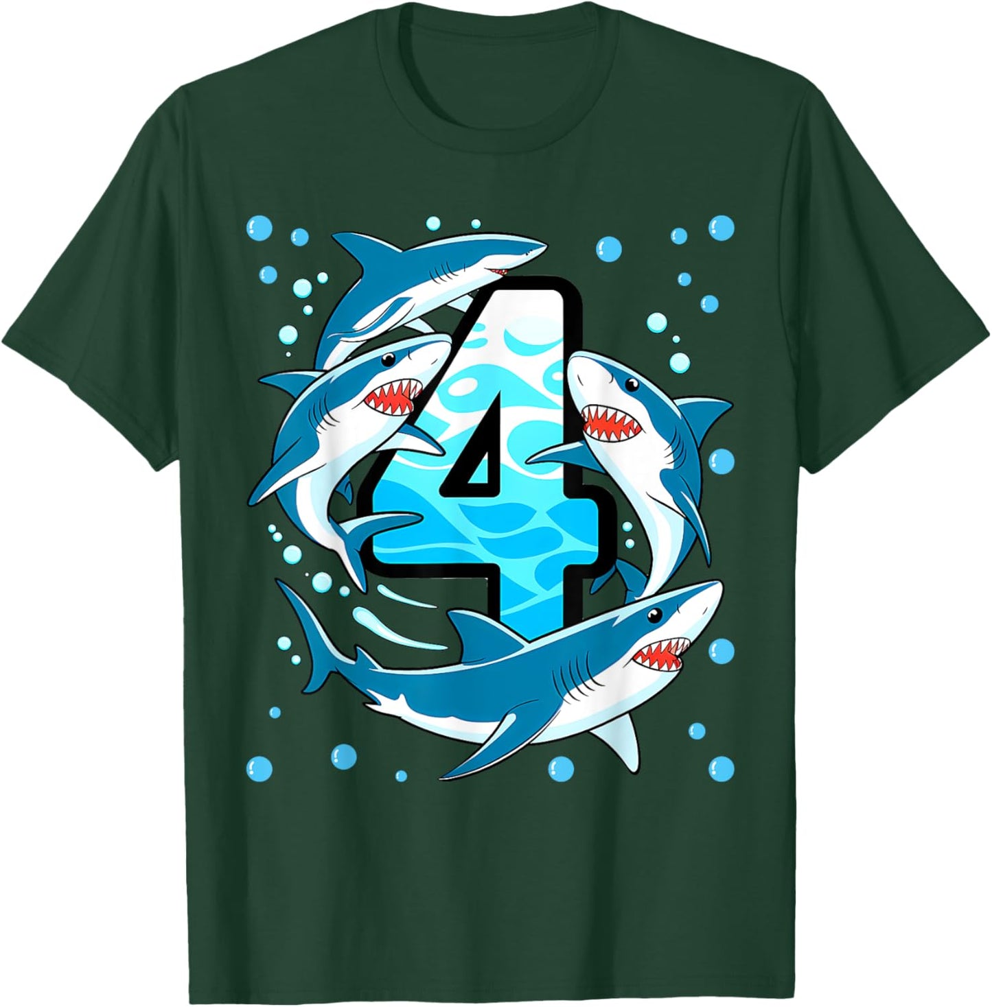 Shark 4th Birthday Boy 4 Four Shark Theme Party T-Shirt - T-Shirt | Forest