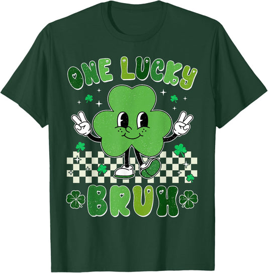 One Lucky Bruh Funny St Patrick's Day Shamrock Leprechaun T-Shirt - T-Shirt | Forest